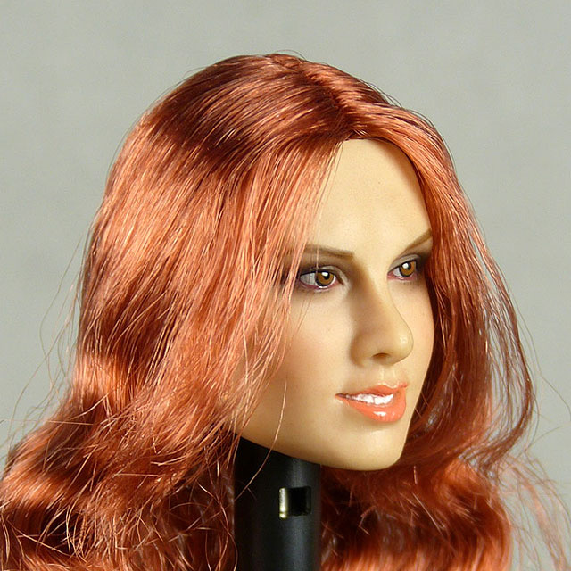Flirty Girl 1/6 Scale Female Caucasian Head Sculpt (Suntan) With Rooted Red Long Hair